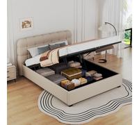 CONCEPT USINE | Lit Coffre Nuage Dallas 160x200 cm | Design Bubble | Tête de Lit Oversize Arrondie | Velours Beige | Rangement Spacieux sous Sommier | Look Organique et Cocooning | Sommier Inclus