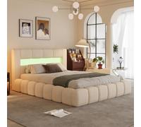 CONCEPT USINE Lit Coffre Nuage Omaha LED Velours Beige 180x200