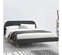 Concept Usine – Lit PHOENIX – 140 x 190 cm – Velours gris & laiton – Sommier à lattes intégré