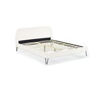 CONCEPT USINE - Lit Phoenix Double en Velours Beige avec Sommier à Lattes Intégrés - Couchage 140 x 190 cm - Confortable - Cadre de Lit Scandinave Tendance - Pieds Noir
