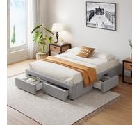 CONCEPT USINE Lit Sacramento Gris 4 Tiroirs 140 x 190 cm