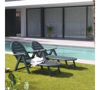 CONCEPT USINE | Lot de 2 Bains de Soleil | Caiman Vert | Transat Pliable avec Accoudoirs | Matière Plastique Recyclé, Léger, Durable | Orientable et Inclinable 4 Positions | Résistant aux Intempéries