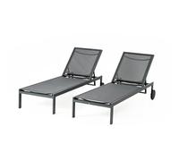 Concept Usine – Lot de 2 bains de soleil Cuba 215 cm – Inclinables en aluminium avec roues – Gris foncé