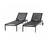 Concept Usine – Lot de 2 bains de soleil Cuba inclinables 215 cm Noir roues aluminium