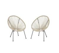 CONCEPT USINE | Lot de 2 Chaises de Jardin | Fauteuils Oeufs Design | Acapulco Beige | Cordes Effet Rotin | Structure Acier Robuste | Anti-UV et Waterproof | Jardin, Patio, Terrasse, Balcon