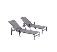 CONCEPT USINE - Lot de 2 Transats Ajustables accoudoirs | Bain de Soleil Chaise Longue Confortable | Bari Gris foncé | Aluminium | Toile en PVC | Dossier Réglable 6 Positions | Jardin Terrasse Piscine