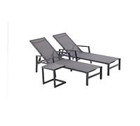 CONCEPT USINE - Lot de 2 Transats Ajustables accoudoirs + Table d'Appoint | Bain De Soleil Chaise Longue | Bari Gris Foncé | Aluminium Textilène | Réglable 6 Positions | Jardin Terrasse Plage Piscine