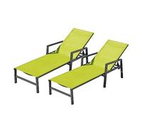 CONCEPT USINE - Lot de 2 Transats Ajustables avec accoudoirs | Bain de Soleil Chaise Longue Confortable | Bari Vert | Aluminium | Toile en PVC | Dossier Réglable 6 Positions | Jardin Terrasse Piscine