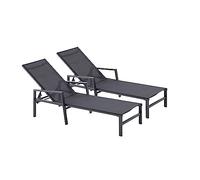 CONCEPT USINE - Lot de 2 Transats Ajustables avec accoudoirs | Bain de Soleil Chaise Longue Confortable | Bari Noir | Aluminium | Toile en PVC | Dossier Réglable 6 Positions | Jardin Terrasse Piscine