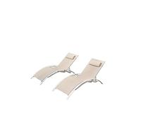 CONCEPT USINE - Lot de 2 Transats Ajustables et Empilables | Bain De Soleil Chaise Longue d'Extérieur Confortable | Bahia Écru Blanc | Textilène | Réglable 6 Positions | Jardin Terrasse Plage Piscine