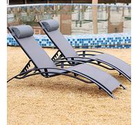 CONCEPT USINE | Lot de 2 Transats Ajustables et Empilables | Bain de Soleil Chaise Longue d'Extérieur Confortable | Bahia Gris/Noir | Réglable 6 Positions | Jardin Terrasse Plage Piscine