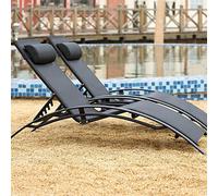 CONCEPT USINE | Lot de 2 Transats Ajustables et Empilables | Bain de Soleil Chaise Longue d'Extérieur Confortable | Bahia Noir | Réglable 6 Positions | Jardin Terrasse Plage Piscine