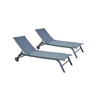 CONCEPT USINE | Lot de 2 Transats en Aluminium avec roulettes | Design Lisboa Gris Foncé | Assise en Textilène | Robuste, Pratique et Léger | Inclinable 5 Positions | Idéal pour Détente en Extérieur