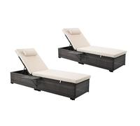 CONCEPT USINE | Lot de 2 Transats en Résine Tressée Punta CANA Marron | Dossier Inclinable + Tablette Latérale | Coussins Beige Déhoussables | Bain de Soleil Confort Jardin & Piscine