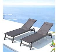 CONCEPT USINE | Lot De 2 Transats Inclinables | Bain De Soleil Chaise Longue d'Extérieur | Prato Gris | 2 roulettes | Aluminium | Toile en PVC | Dossier Réglable | Jardin Terrasse Plage Piscine