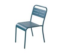 CONCEPT USINE | Lot de 4 Chaises de Jardin | Design Métal BERGAME Bleu | Chaises Extérieur Empilables | Structure Acier Robuste | Traitement Anti-UV | Waterproof | Idéal Patio, Terrasse, Balcon