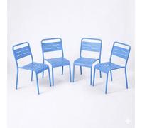 CONCEPT USINE | Lot de 4 Chaises de Jardin Empilables BERGAME Bleu | Acier + Époxy | Résistance Soleil & Intempéries | Siège Extérieur Design & Confort | Mobilier Jardin Premium Durable