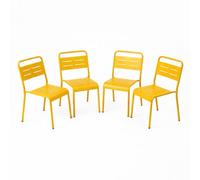 CONCEPT USINE | Lot de 4 Chaises de Jardin Empilables BERGAME Jaune | Acier + Époxy | Résistance Soleil & Intempéries | Siège Extérieur Design & Confort | Mobilier Jardin Premium Durable