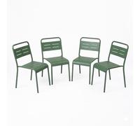 CONCEPT USINE | Lot de 4 Chaises de Jardin Empilables BERGAME Vert | Acier + Époxy | Résistance Soleil & Intempéries | Siège Extérieur Design & Confort | Mobilier Jardin Premium Durable