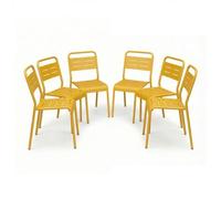 CONCEPT USINE | Lot de 6 Chaises de Jardin Empilables BERGAME Jaune | Acier + Époxy | Résistance Soleil & Intempéries | Siège Extérieur Design & Confort | Mobilier Jardin Premium Durable