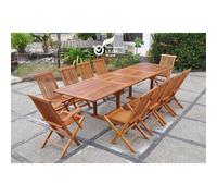 Concept Usine – Salon de jardin teck huilé LUBOK – 10 pers. – Table rect. +8 ch. +2 fauteuils