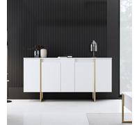 CONCEPT USINE | Luxor - Buffet Design Blanc et Or 160 cm | 4 Portes et 8 Étagères | Style Moderne et Sophistiqué | Rangement Spacieux pour Salon ou Salle à Manger | Montage Facile
