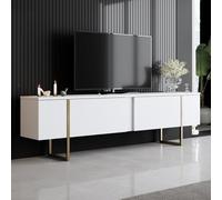 LUXOR - Meuble TV blanc et doré 2 portes 180cm