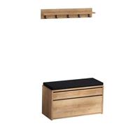 CONCEPT USINE | Meuble d'Entrée avec Porte-Manteau Mural et Coffre de Rangement | Design Bois LARVIK | Finition Chêne | Espace de Rangement pour Vêtements et Chaussures | Pratique et Elégant