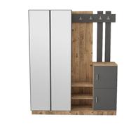 CONCEPT USINE | Meuble d'Entrée Style Scandinave | Design Anka | Bois & Gris Double Miroir | Rangements Pratiques | Élégant et Fonctionnel | Qualité & Durabilité | Idéal pour Couloir, Séjour, Salon