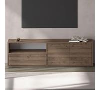 CONCEPT USINE | Meuble TV 136 cm Effet Bois de Noyer OAKI | 2 Placards + 1 Niche Ouverte | Design Naturel et Élégant | Style Contemporain ou Authentique | Rangement Compact | Salon Cosy et Tendance