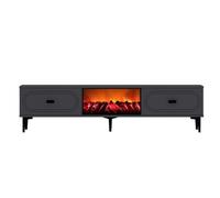 CONCEPT USINE | Meuble TV 150 cm FYRA Gris Anthracite & Noir avec Cheminée LED Décorative | Fixation Murale ou Pieds | 2 Placards Abattants | Ambiance Cosy sans Chauffage | Design Contemporain