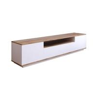 CONCEPT USINE | Meuble TV 180 cm | Design Tyro Blanc et Bois | Style Moderne | 3 Portes Abattantes | Niche Centrale | Rangement Multimédia | Passage de Câbles Pratique | Multimédia, Salle, Salon