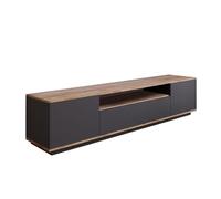 CONCEPT USINE | Meuble TV 180 cm | Design Tyro Gris et Bois | Style Moderne | 3 Portes Abattantes | Niche Centrale | Rangement Multimédia | Passage de Câbles Pratique | Multimédia, Salle, Salon