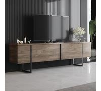 CONCEPT USINE | Meuble TV Industriel 180 cm FROPA | Effet Bois Noyer & Structure Métal Noir | 2 Placards Abattants | Style Loft Moderne | Salon Contemporain | Long, Bas et Élégant | Stable & Tendance