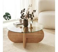 CONCEPT USINE | RIBE - Table Basse en Bois et Plateau en Verre | Design Épuré et Contemporain | Alliance du Bois Naturel et Verre Transparent | Idéal pour Un Salon Moderne | Montage Facile