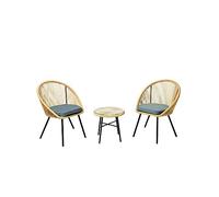 CONCEPT USINE | Salon de Balcon en Cordes | Ipanema | Ensemble Détente Cosy 2 Fauteuils avec Coussins Gris et 1 Table | Couleur Naturelle | Cordes Aspect Rotin Tendance | Confortable et Robuste