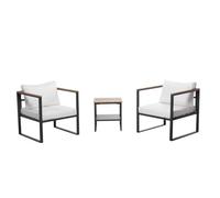 CONCEPT USINE | Salon de Jardin 2 Places Vigo Gris Anthracite avec Table Basse Effet Bois | Ensemble Fauteuils + Coussins Confort 10 cm Déhoussables | Structure Acier Résistante | Balcon & Terrasse