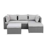 CONCEPT USINE | Salon de Jardin 4 Places en Résine Tressée | LECCI Gris/Gris Clair | Aspect Rotin Tendance | Canapé d'angle Réversible + 1 Pouf | Armature en Acier Robuste | Confortable et Polyvalent