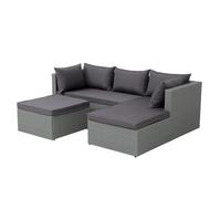 CONCEPT USINE | Salon de Jardin 4 Places en Résine Tressée | LECCI Gris/Gris Foncé | Aspect Rotin Tendance | Canapé d'angle Réversible + 1 Pouf | Armature en Acier Robuste | Confortable et Polyvalent
