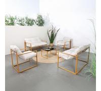 CONCEPT USINE | Salon de Jardin 6 Places Rabat Brun | 2 Canapés + 2 Fauteuils + Table Verre Trempé | Coussins Beiges Déperlants 10 cm | Acier Anti-Corrosion | Design Contemporain | Terrasse, Balcon