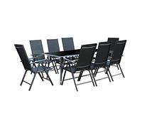 CONCEPT USINE - Salon de Jardin Aluminium 8 Places Rimini Gris + Duo Transats Textilène Noir | Ensemble d'Extérieur | 1 Table + 8 Chaises Pliables + 2 Transats | Robuste, Résiste à l'eau