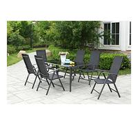 CONCEPT USINE - Salon de Jardin Aluminium - Ensemble Mobilier d'Extérieur : Table Rectangulaire Plateau en Verre + 6 Chaises Pliables et Inclinables - Gris - Design Rimini - Robuste Résiste à l'eau