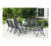 CONCEPT USINE - Salon de Jardin Aluminium - Ensemble Mobilier d'Extérieur : Table Rectangulaire Plateau en Verre + 8 Chaises Pliables et Inclinables - Gris - Design Rimini - Robuste Résiste à l'eau