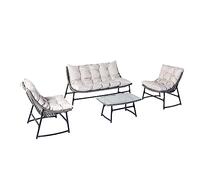 CONCEPT USINE | Salon de Jardin Bas 4 Places | GUAHANA Gris | Résine Aspect Rotin Tréssé | Structure Acier | Gros Coussins 14 cm Ultra Confort | Canapé + 2 Fauteuils + Table Basse Plateau Verre Trempé