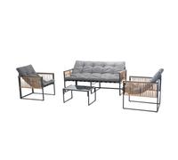 Concept Usine – Salon jardin 5 places TURINI Marron – 2 canapés, 2 fauteuils, table basse verre