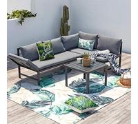 CONCEPT USINE | Salon de Jardin Bas en Métal 4 Places | Canapé Relevable Inclinable Design KATEA Gris Foncé | 1 Table Carrée | 100% Polyester | Déhoussables | Résistant, Tendance, Imperméable