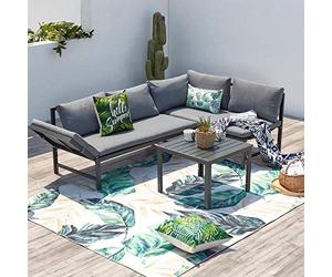 CONCEPT USINE Salon de Jardin Bas Gris Foncé 4 Places Canapé Inclinable