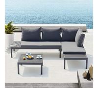 CONCEPT USINE - Salon de Jardin Bas Modulable 4 Places Gris Foncé Design Lolea - Aluminium et Acier - Table Basse Carrée - Dossier Assise Déhoussables - Résistant, Imperméable