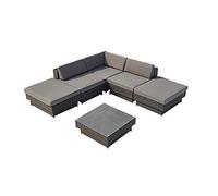 Amorgos Gris : Salon De Jardin D'angle En Résine Tressée Noire Poly Rottin Gris