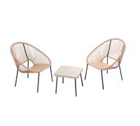 CONCEPT USINE | Salon de Jardin Design Rétro | Ensemble Bistrot 3 pièces : 2 Fauteuils Oeuf + Table Basse Acapulco Beige | Cordes Polyéthylène Résistant | Int/Ext | Résiste à l'eau
